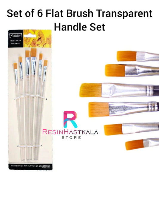 Set Of 6 Flat Brush Transparent Handle