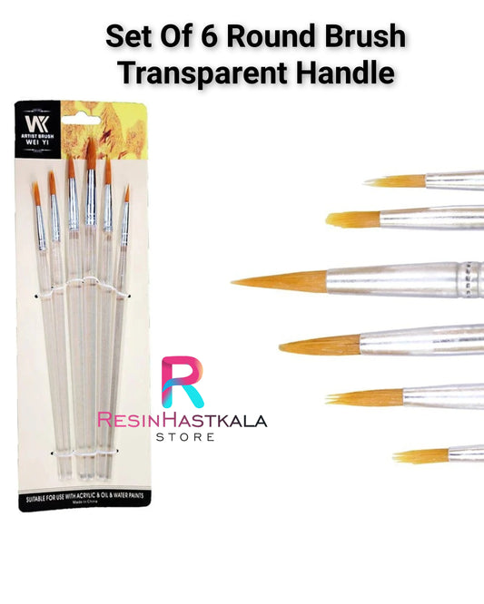 Set Of 6 Round Brush Transparent Handle