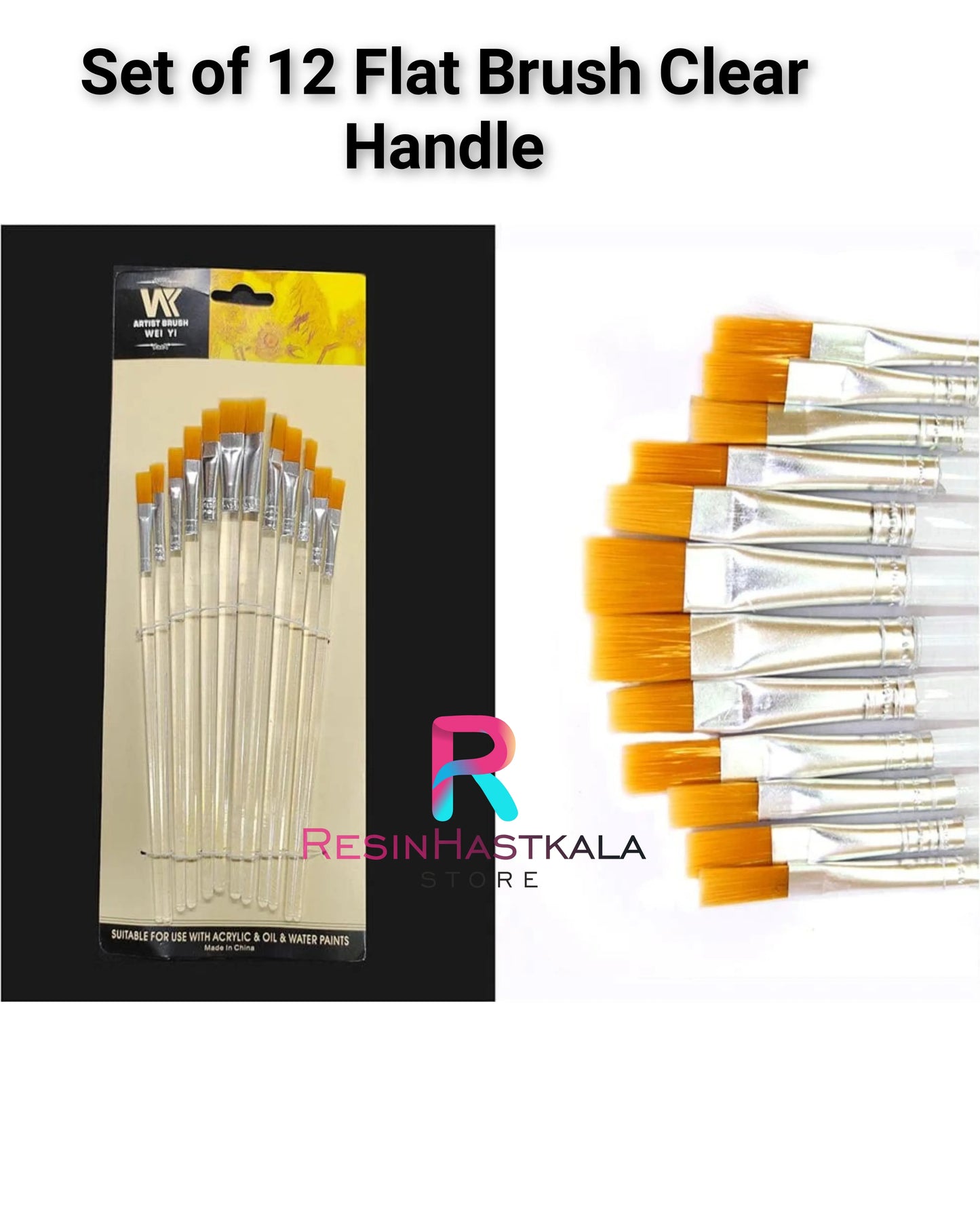 Set Of Flat Brush Clear Handle