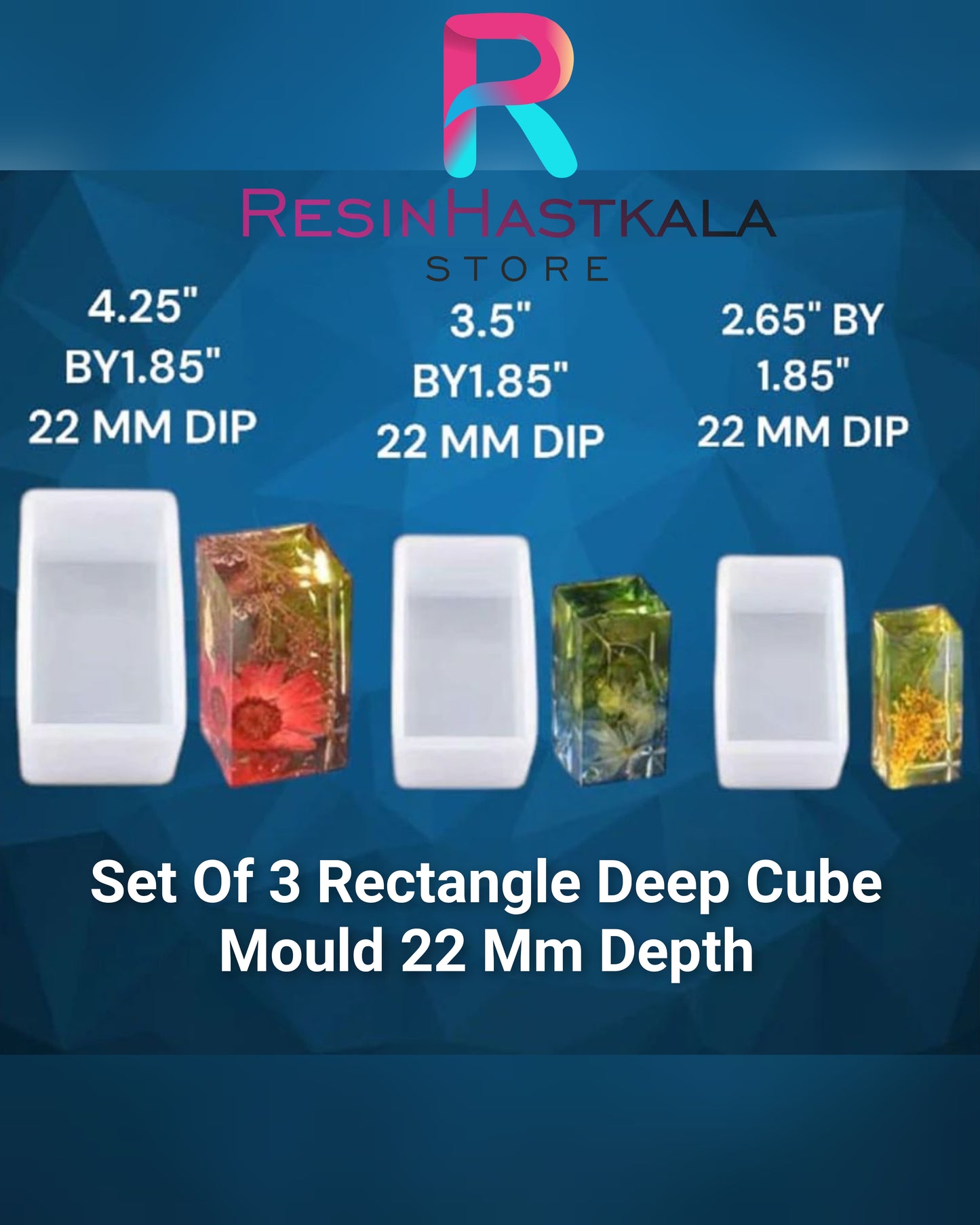 Set Of 3 Rectangle Deep Cube Mould 22 Mm Depth