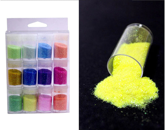 Set of 12 Rainbow Neon Glitter Powder