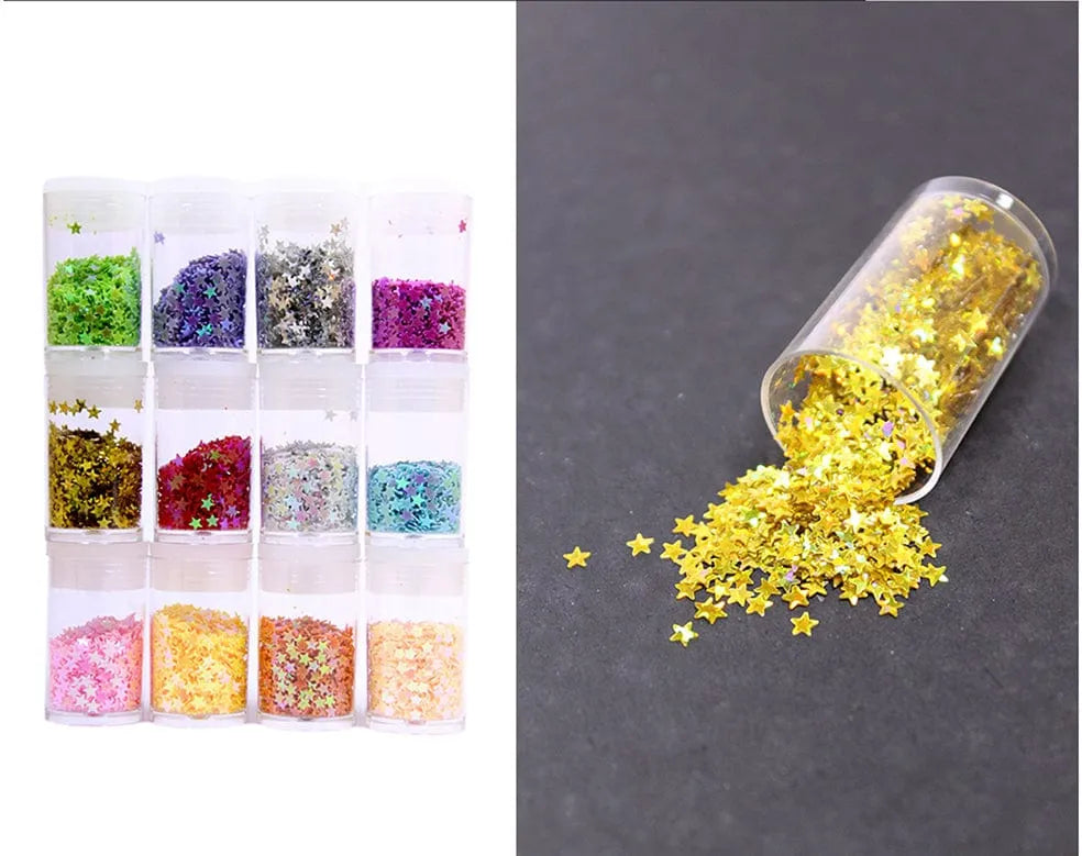 Set of 12 Neon Star Glitter