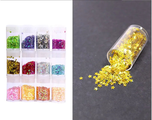 Set of 12 Neon Star Glitter