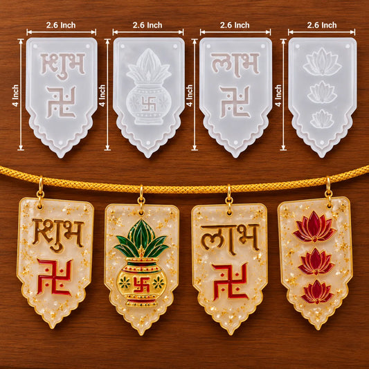 Set of 4 Decorative Toran Moulds for Resin – Shubh Labh, Lotus, Kalash & Swastik Designs