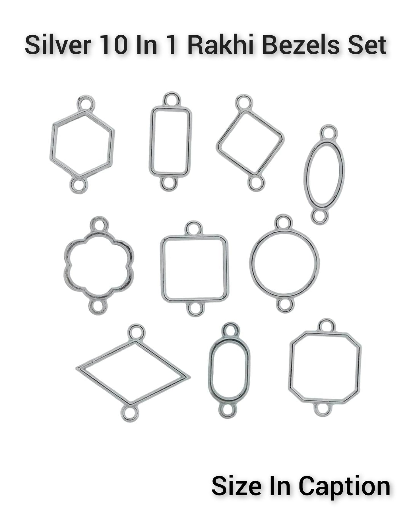 Silver 10 In 1 Rakhi Bezels Set