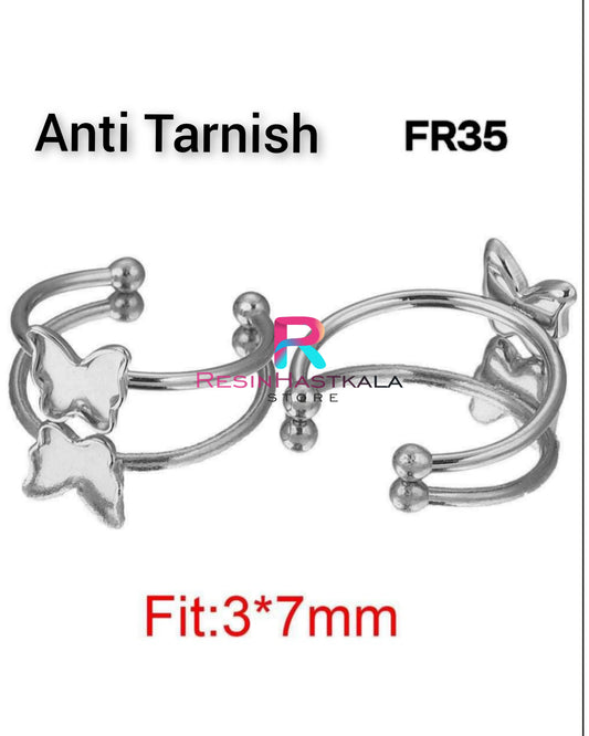 Silver Butterfly Finger Ring Bezel (3*7 MM) (Anti Tarnish)