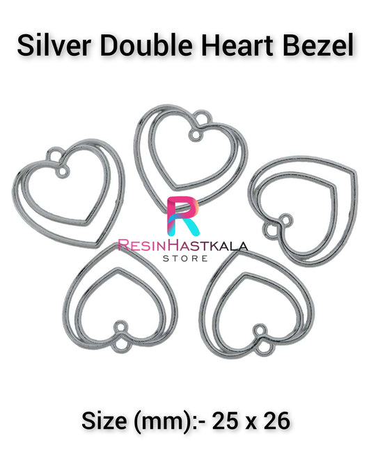 Silver Double Heart Bezel (5 Piece)