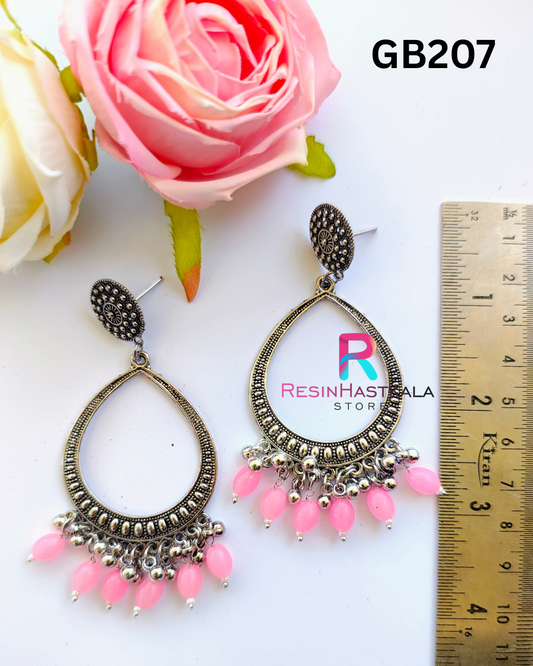 Silver Drop Earring Bezel / Jumkha With Beads (GB207)