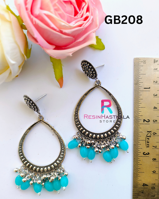 Silver Drop Earring Bezel / Jumkha With Beads (GB208)