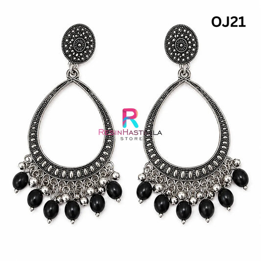 Silver Drop Earring Bezel / Jumkha With Beads (OJ21)