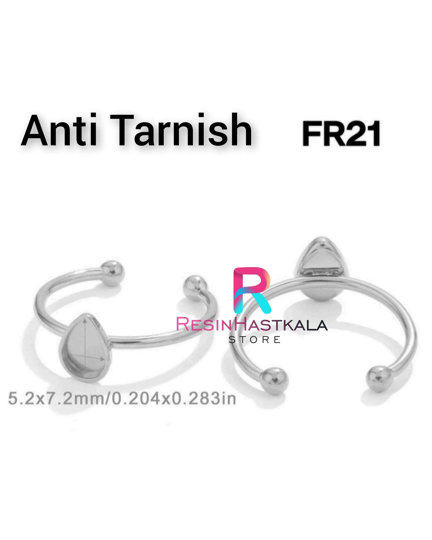 Silver Drop Finger Ring Bezel (5.2*7.2 MM) (Anti Tarnish)