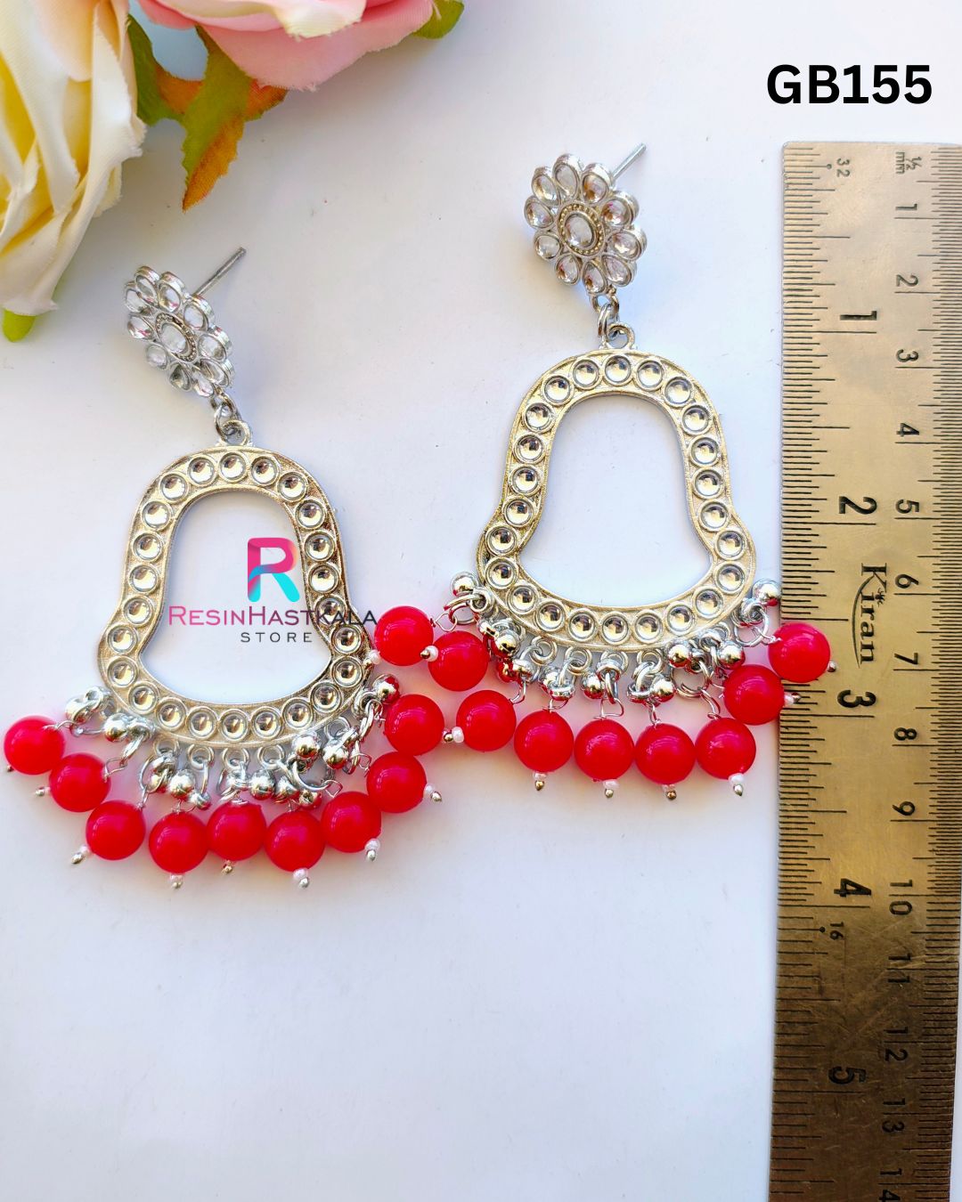 Silver Earring Beze/ Jumkha With Mirror Beads (GB155)