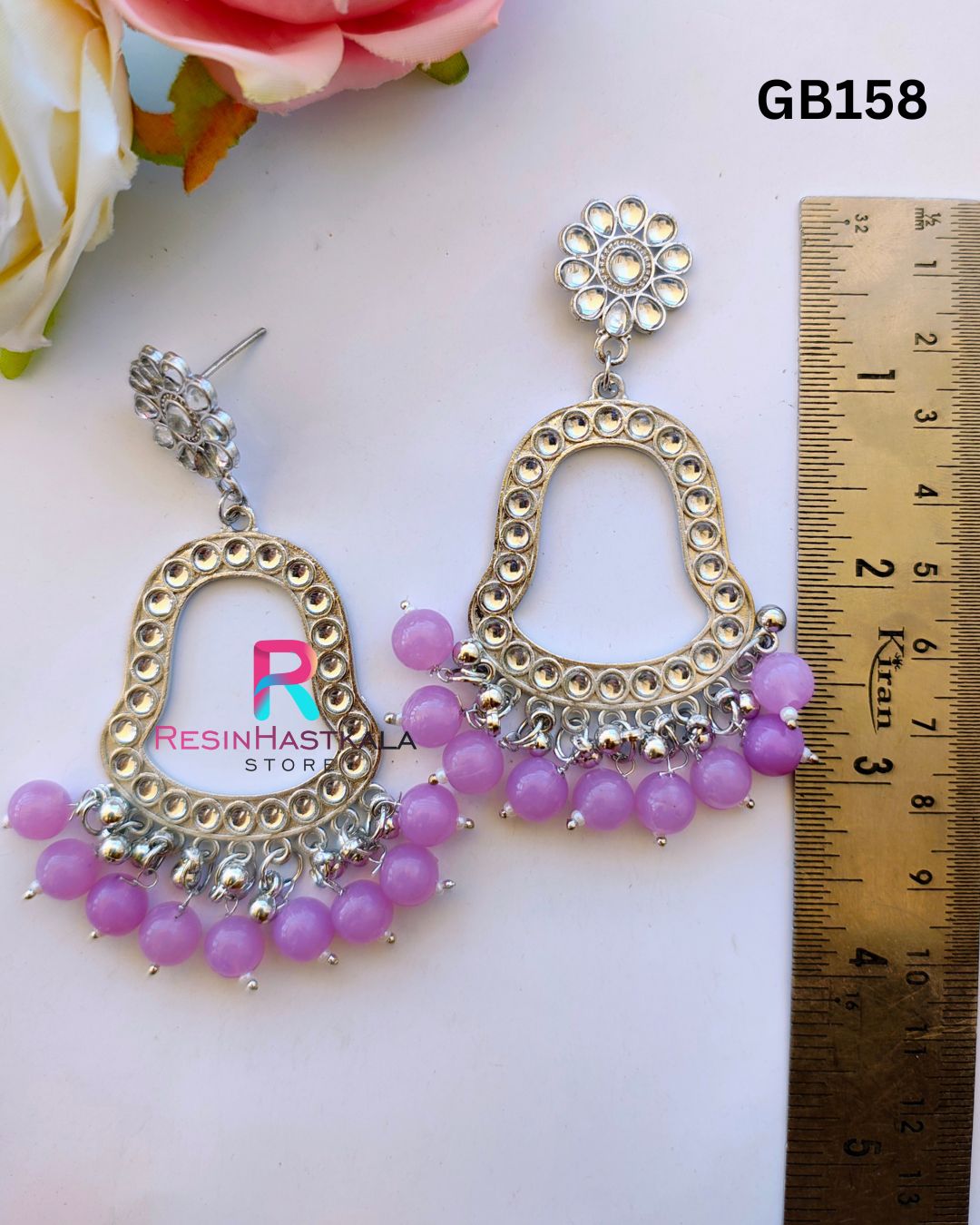 Silver Earring Beze/ Jumkha With Mirror Beads (GB158)