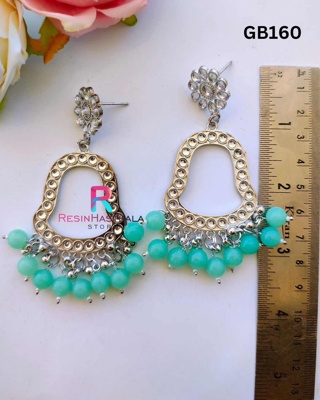 Silver Earring Beze/ Jumkha With Mirror Beads (GB160)