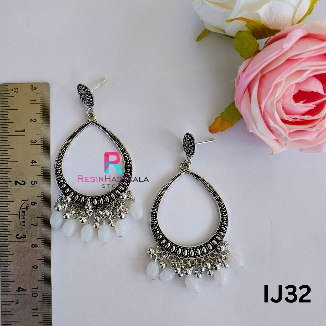 Silver Earring Bezel/Jumkha With Beads (IJ32)