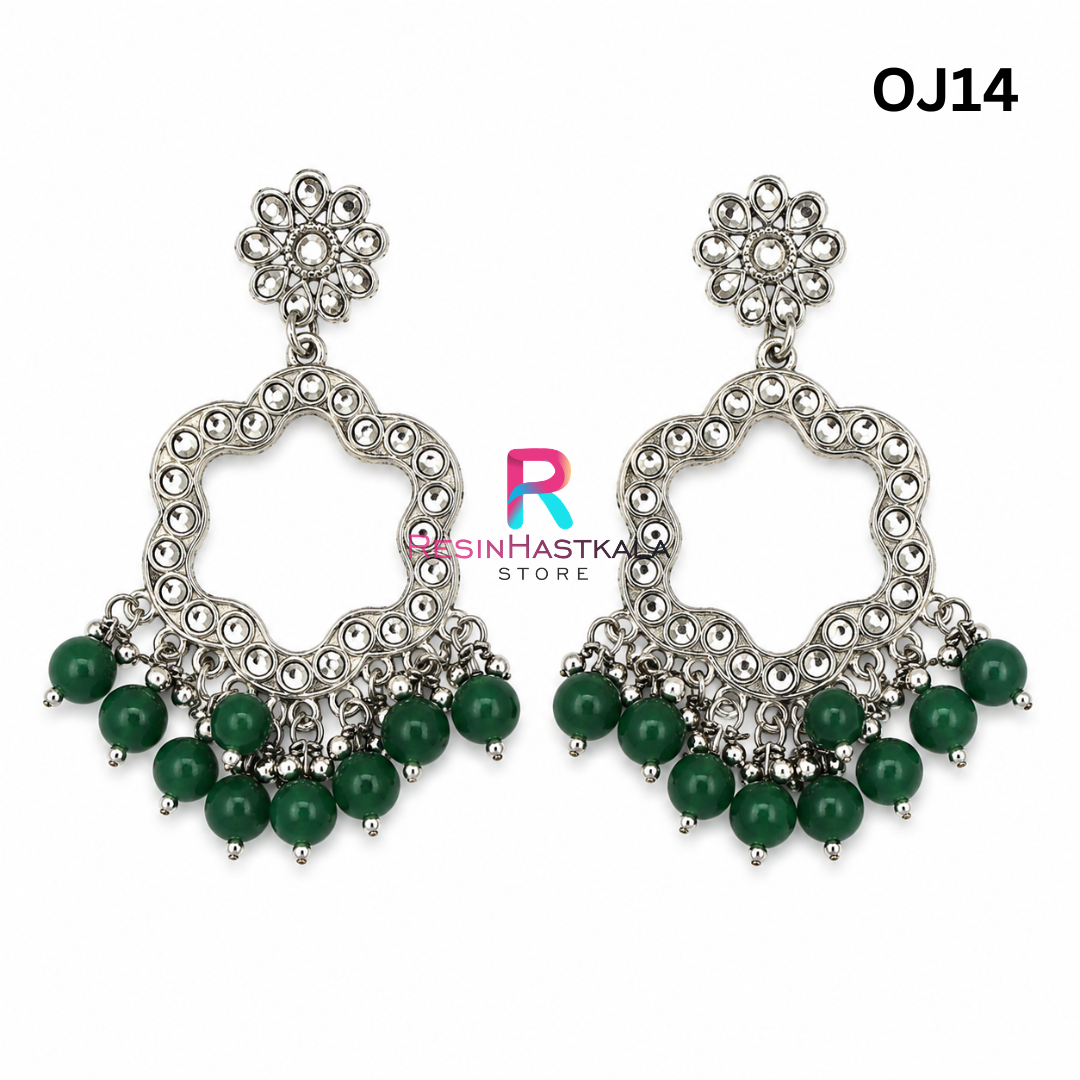 Silver Flower Earring Bezel / Jumkha With Mirror Beads (OJ14)