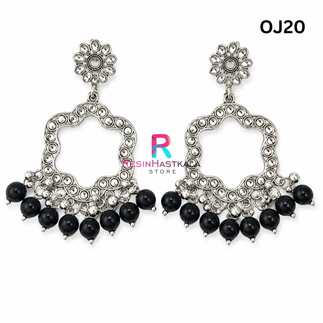Silver Flower Earring Bezel / Jumkha With Mirror Beads (OJ20)