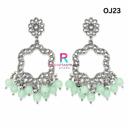 Silver Flower Earring Bezel / Jumkha With Mirror Beads (OJ23)