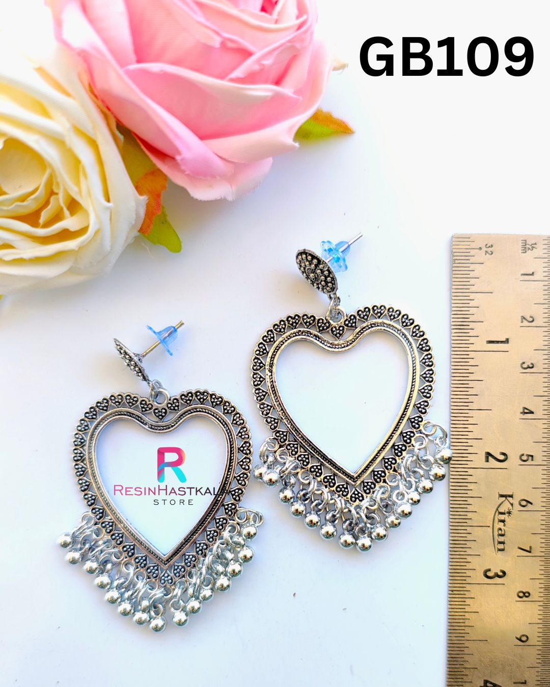 Silver Heart Earring Bezel / Jumkha (GB109)