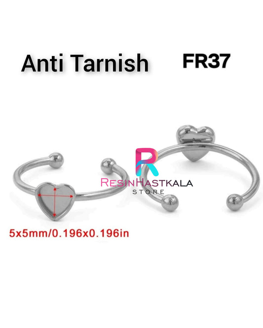 Silver Heart Finger Ring Bezel (5*5 MM) (Anti Tarnish)