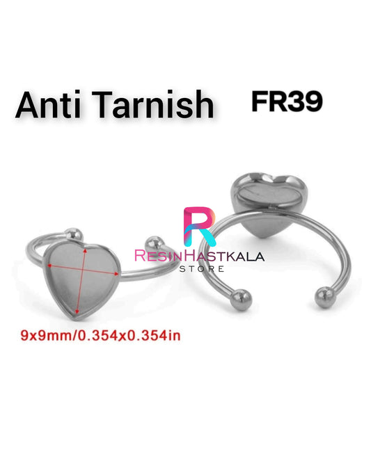 Silver Heart Finger Ring Bezel (9*9 MM) (Anti Tarnish)