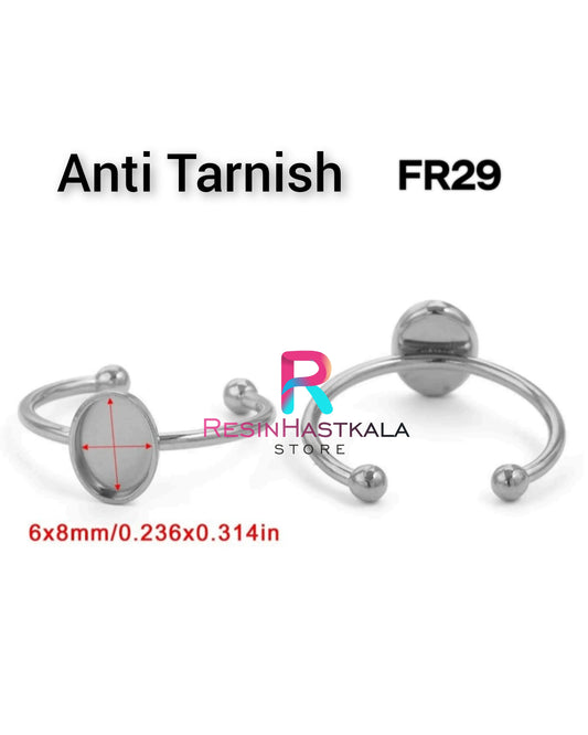 Silver Oval Finger Ring Bezel (6*8 MM) (Anti Tarnish)