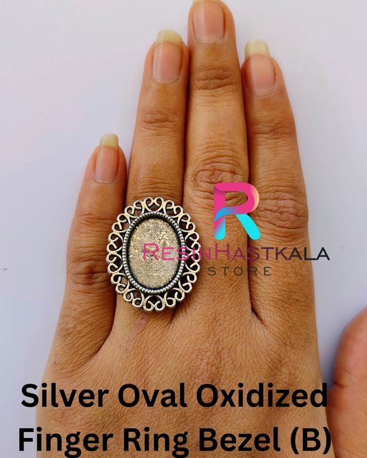 Silver Oval Oxidized Finger Ring Bezel (B)