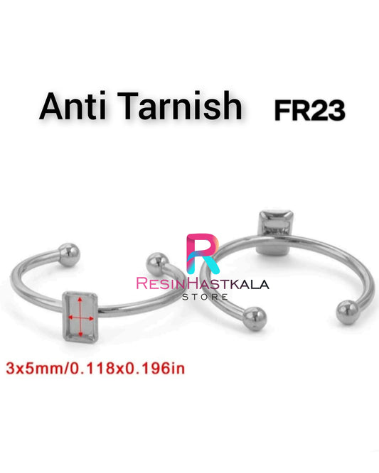 Silver Rectangle Finger Ring Bezel (3*5 MM) (Anti Tarnish)