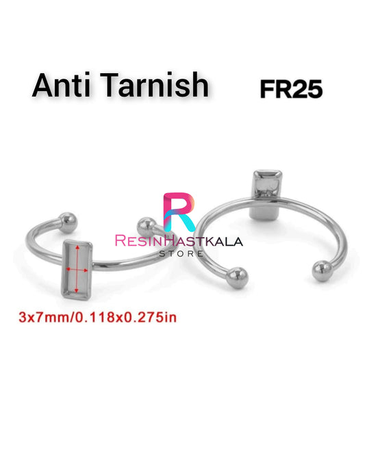 Silver Rectangle Finger Ring Bezel (3*7 MM) (Anti Tarnish)