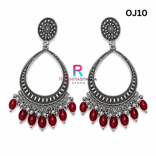 Silver Drop Earring Bezel / Jhumka with Beads (OJ10)