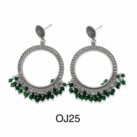 Silver Round Earring Bezel / Jhumka with Small Beads (OJ25)