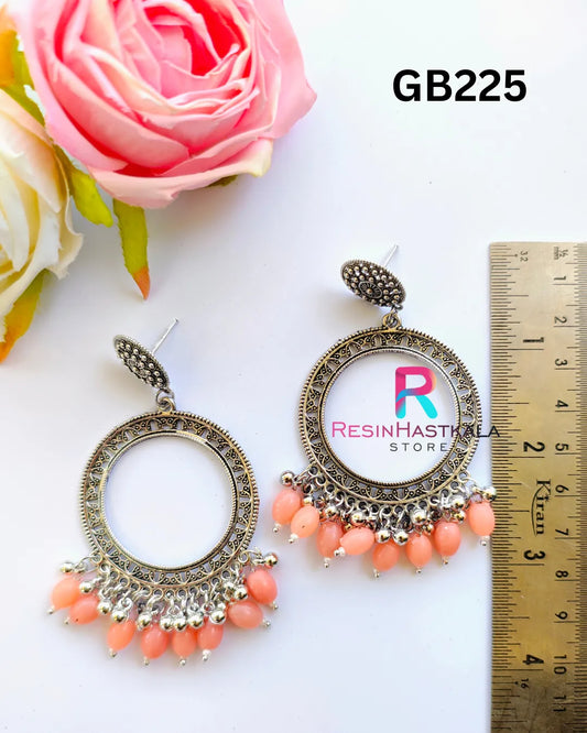 Silver Round Earring Bezel / Jumkha With Beads (GB225)
