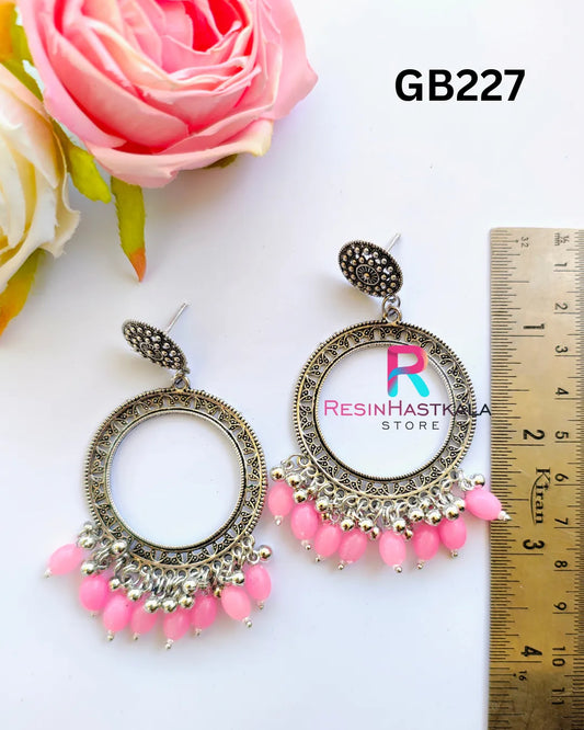 Silver Round Earring Bezel / Jumkha With Beads (GB227)