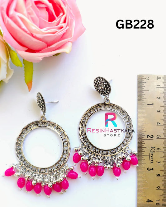 Silver Round Earring Bezel / Jumkha With Beads (GB228)
