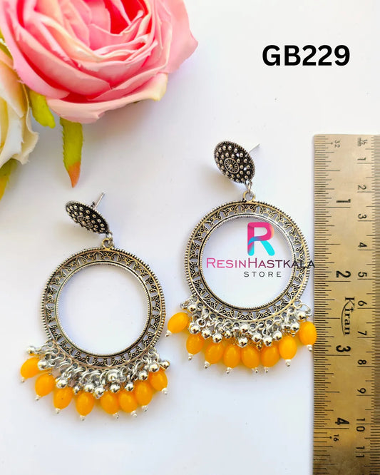 Silver Round Earring Bezel / Jumkha With Beads (GB229)