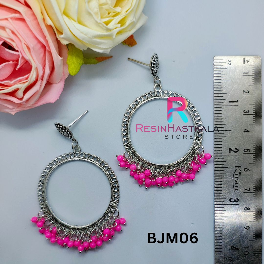 Silver Round Earring Bezel/Jumkha With Small Beads (BJM06)