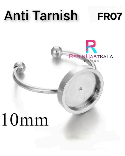 Silver Round Finger Ring Bezel (10 MM) (Anti Tarnish) (FR07)