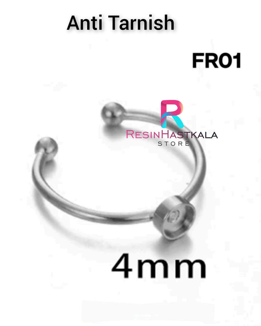 Silver Round Finger Ring Bezel (4 MM) (Anti Tarnish) (FR01)