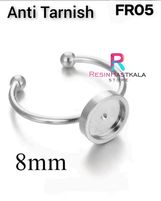 Silver Round Finger Ring Bezel (8 MM) (Anti Tarnish) (FR05)
