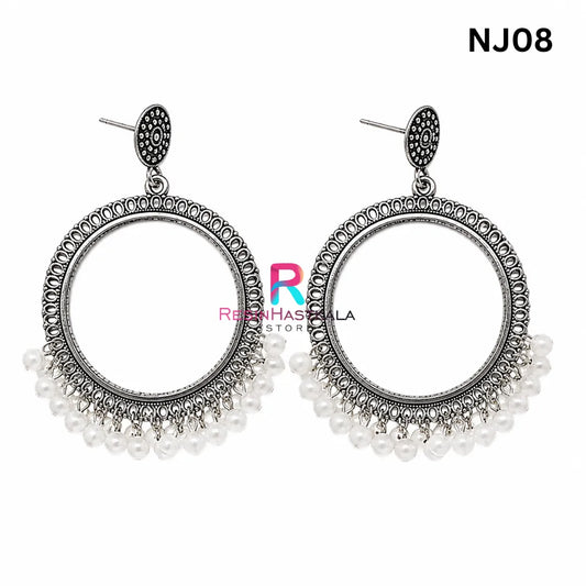 Silver Round Jumkha / Earring Bezel with Small Beads (NJ08)
