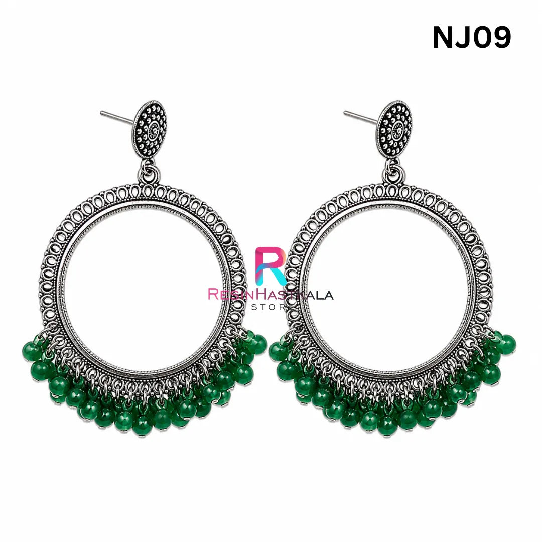 Silver Round Jumkha / Earring Bezel with Small Beads (NJ09)
