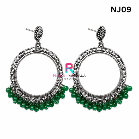 Silver Round Jumkha / Earring Bezel with Small Beads (NJ09)