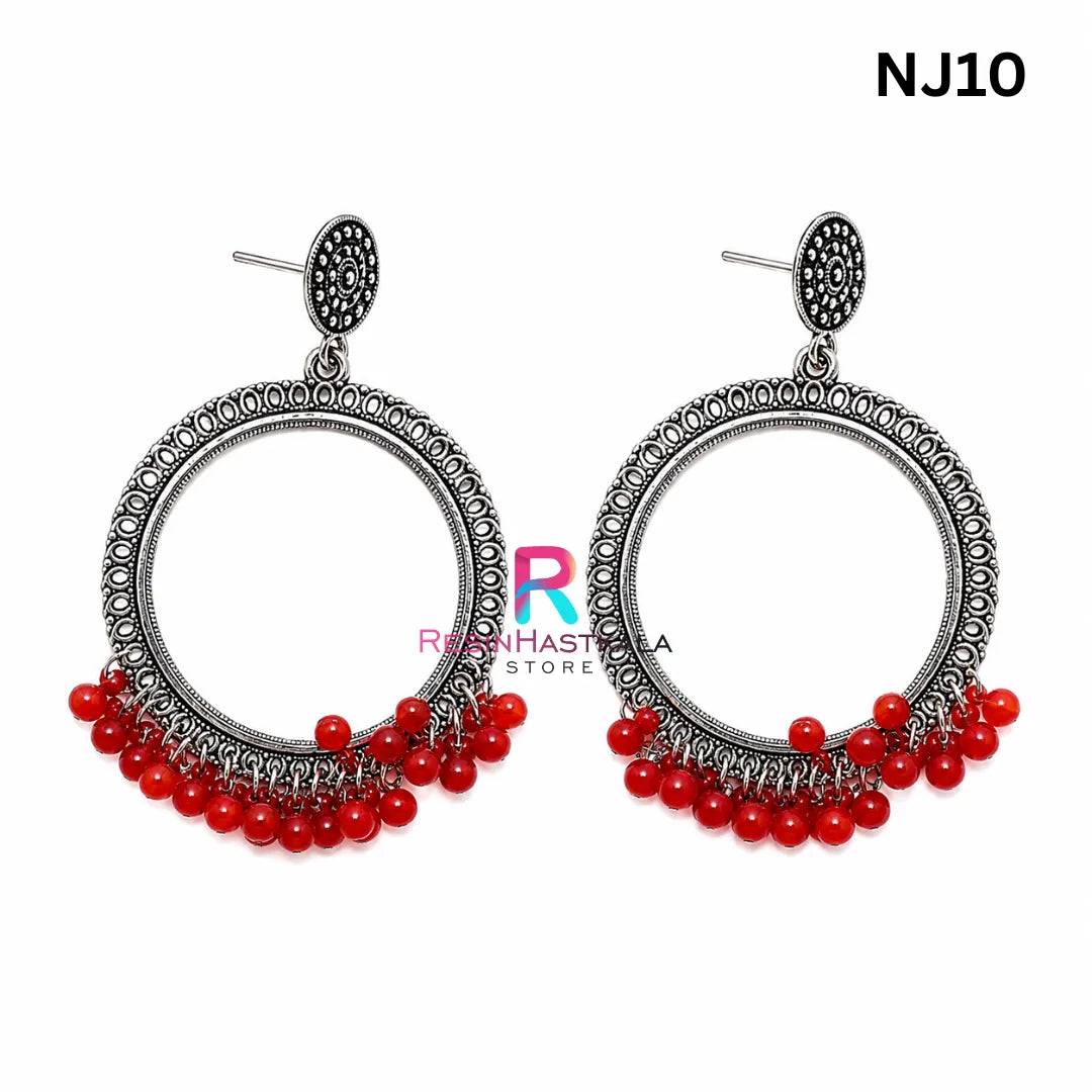 Silver Round Jumkha / Earring Bezel with Small Beads (NJ10)