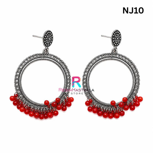 Silver Round Jumkha / Earring Bezel with Small Beads (NJ10)