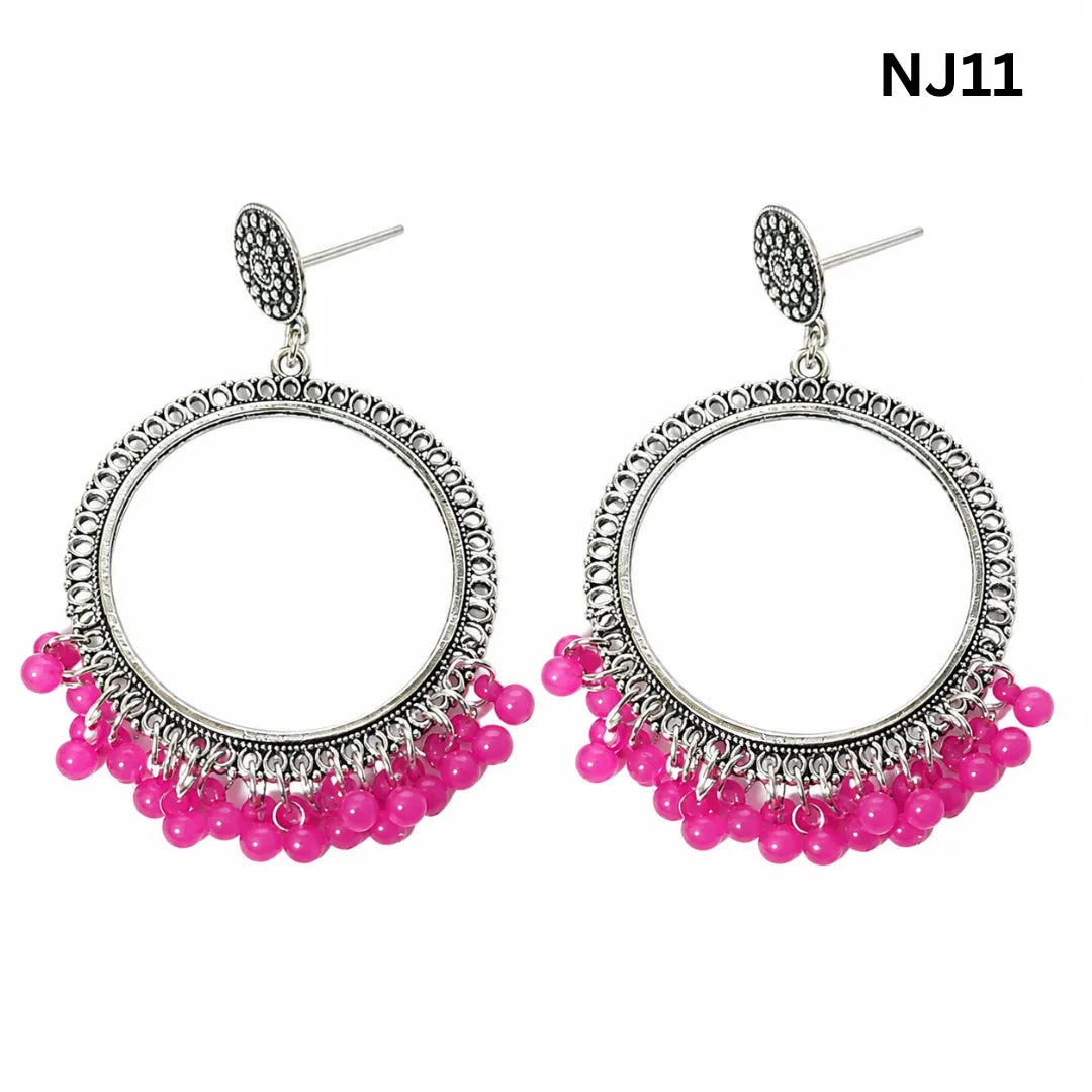 Silver Round Jumkha / Earring Bezel with Small Beads (NJ11)