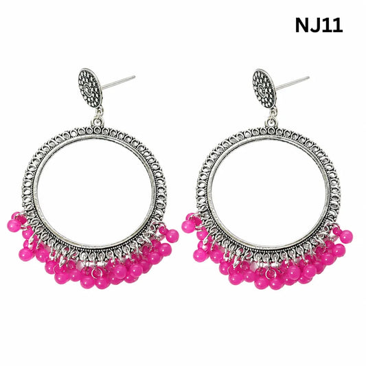 Silver Round Jumkha / Earring Bezel with Small Beads (NJ11)