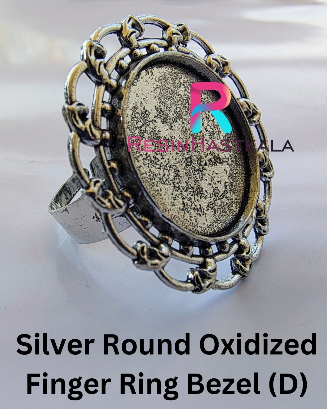 Silver Round Oxidized Finger Ring Bezel (D)