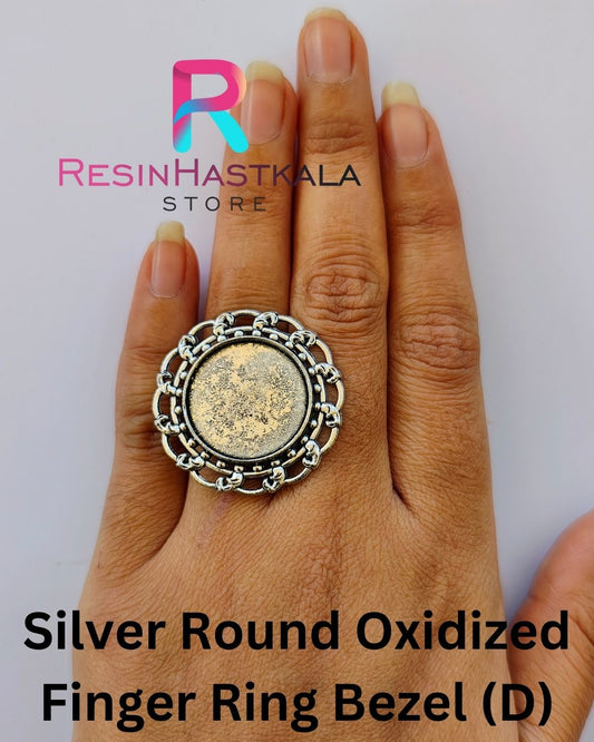 Silver Round Oxidized Finger Ring Bezel (D)