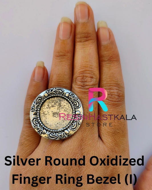 Silver Round Oxidized Finger Ring Bezel (I)