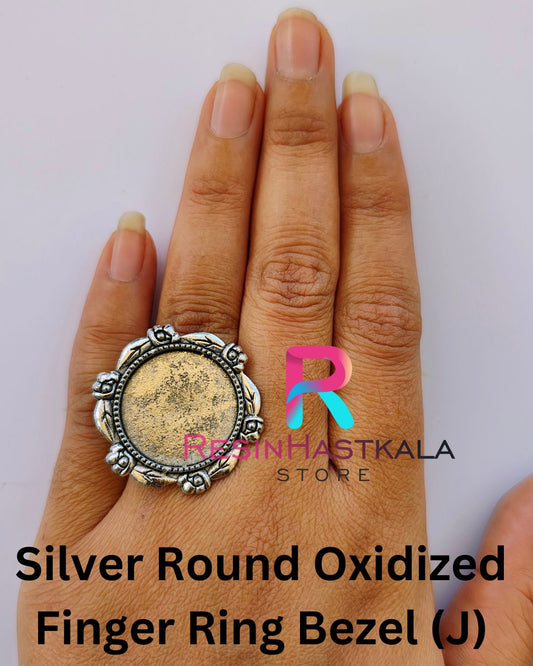 Silver Round Oxidized Finger Ring Bezel (J)